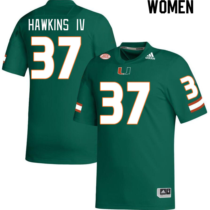 Women #37 William Hawkins IV Miami Hurricanes College Football Jerseys Stitched Sale-Green - Click Image to Close